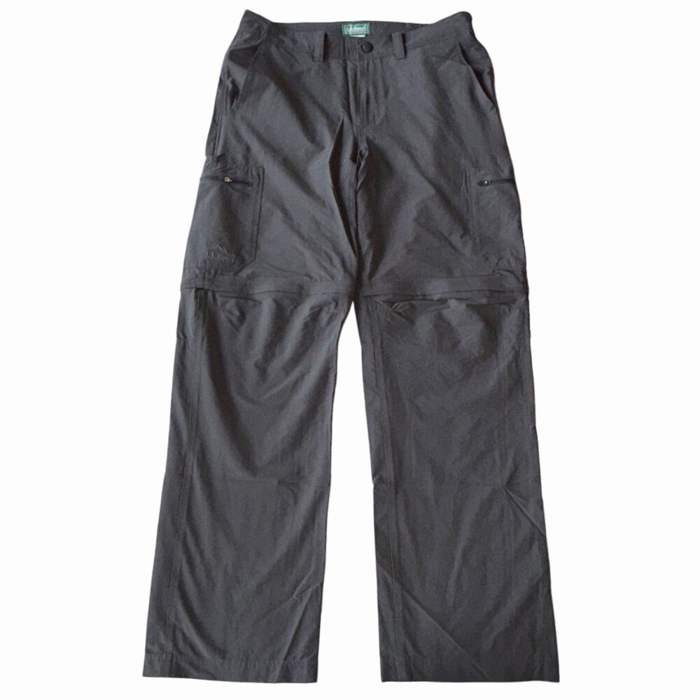 LL Bean Pants Mens 33x31 Gray Cargo Convertible Zip Off Outdoor Hiking Pockets